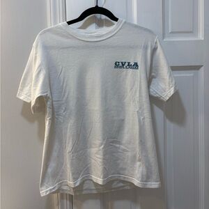 White T-Shirt with Blue Logo